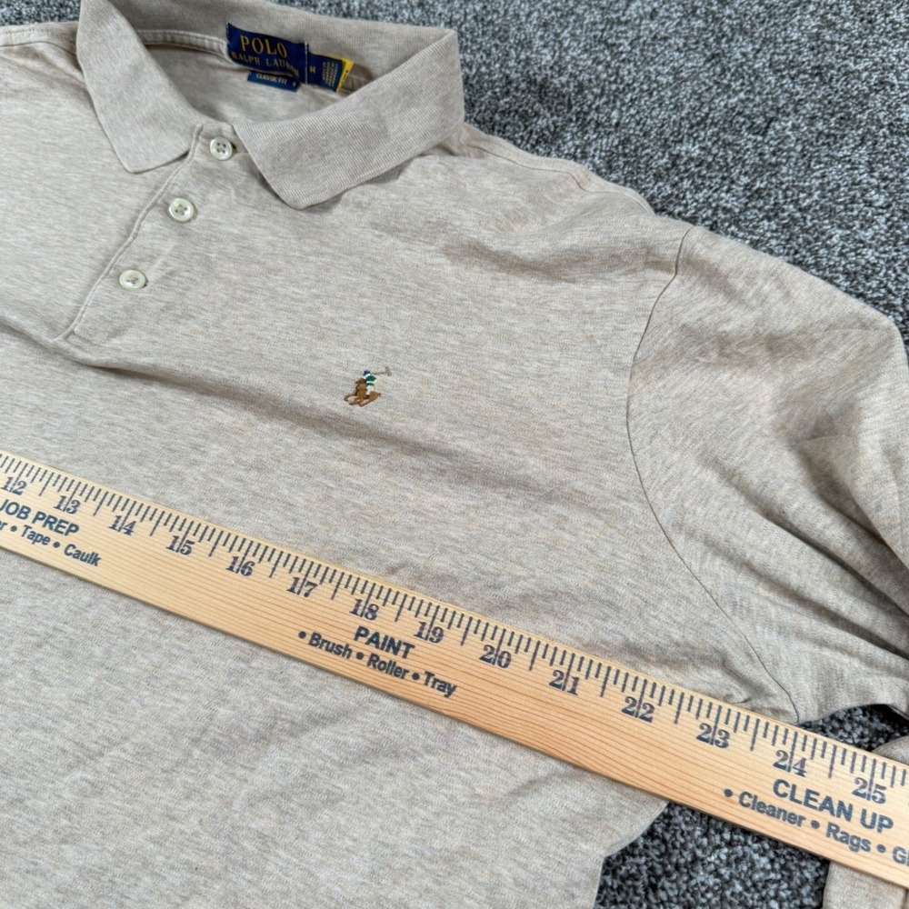 Polo Ralph Lauren Polo Shirt Medium Tan Long Sleeve Classic Fit Heathered Pony - Picture 5 of 6